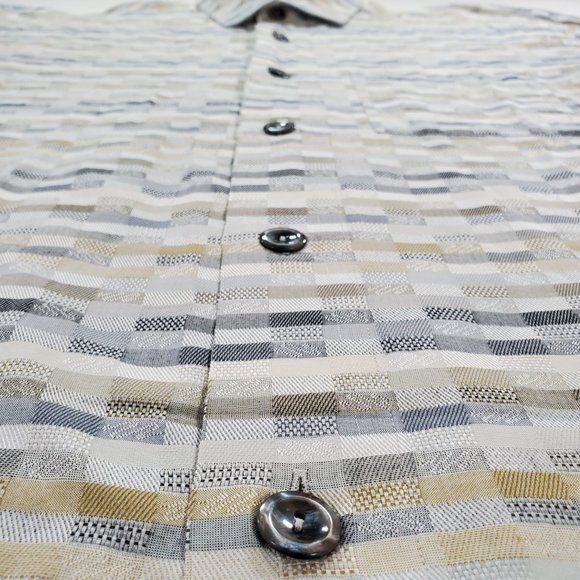 Signum Shirt Mens Medium Earth Tones Short Sleeve Casual Button Up Big Buttons - Picture 4 of 16